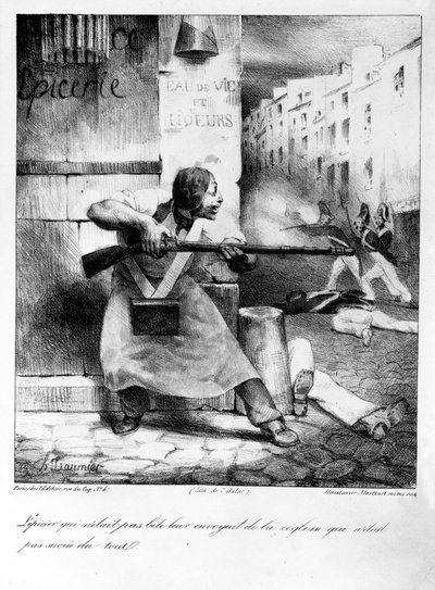 Rebel Grocer Fires on the Gendarmes during the July Revolution by Honoré Daumier